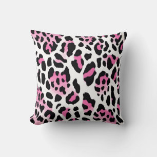 Cojín Decorativo Impresión De Leopardo Grande, Rosa Y Blanco