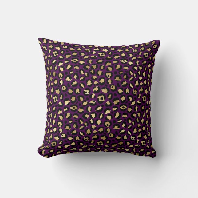 Cojín Decorativo Impresión de leopardo morado y dorado (Anverso)