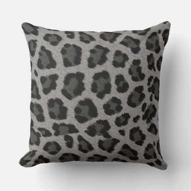 Cojín Decorativo Impresión de leopardo negro y gris (Anverso)