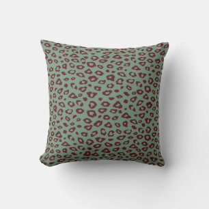Cojín Decorativo Impresión de Leopardo Rojo Verde