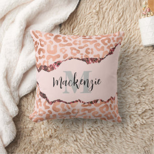 Cojín Decorativo Impresión de leopardo Rosa Purpurina de oro