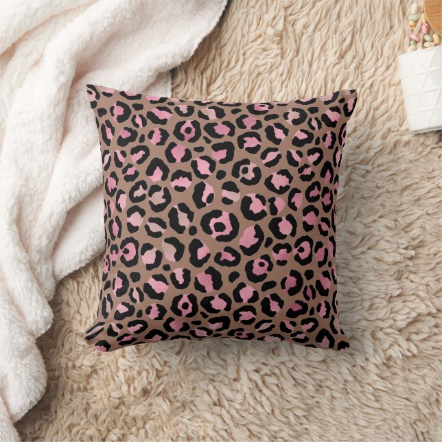 Cojín Decorativo Impresión de leopardo rosa y negro, mousse de moch (Manta)