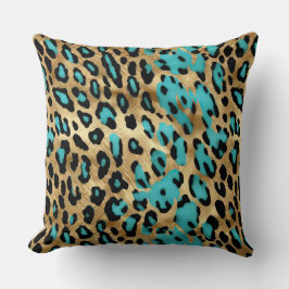 Cojín Decorativo Impresión de leopardo turquesa dorado