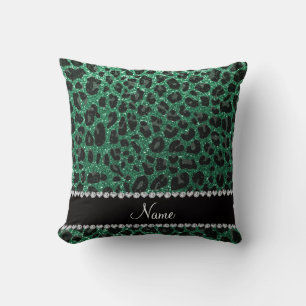 Cojín Decorativo Impresión de leopardo verde de purpurina de menta 