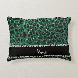 Cojín Decorativo Impresión de leopardo verde de purpurina de menta