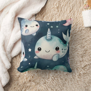 Cojín Decorativo Impresión de Narwhal Blue Stars