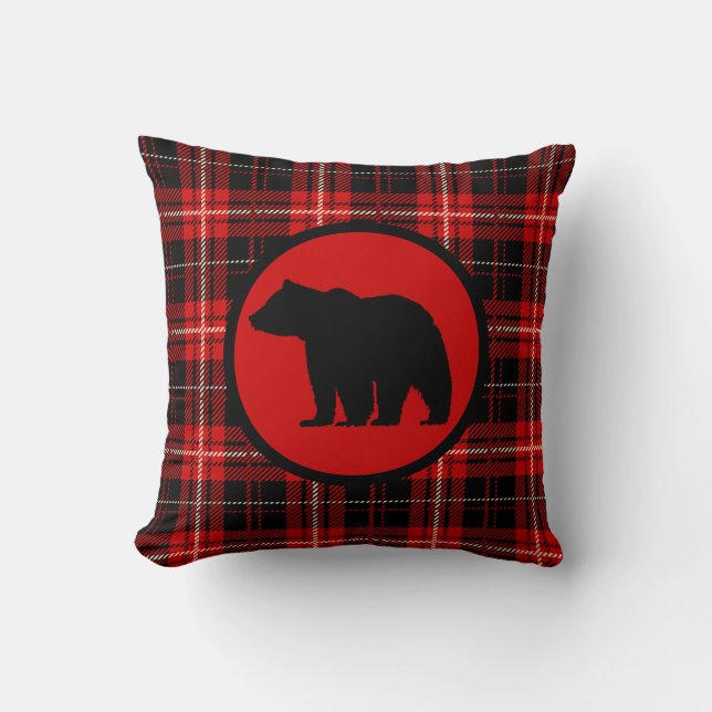 Cojín Decorativo Impresión de oso rojo de madera (Anverso)