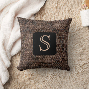 COJÍN DECORATIVO IMPRESIÓN DE PIEL DE FUN FAUX BROWN SNAKE, MONOGRA