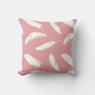 Cojín Decorativo Impresión de plumas blancas en rosa de concha