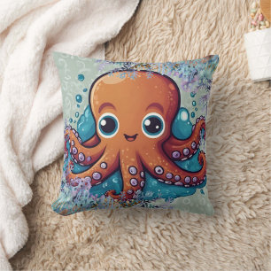Cojín Decorativo Impresión de pulpo de Naranja infantil kawaii