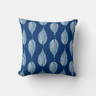 Cojín Decorativo Impresión de tiza de hoja de haya, azul cobalto y 