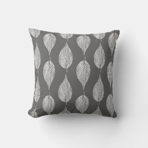 Cojín Decorativo Impresión de tiza de hoja de haya, gris y blanco