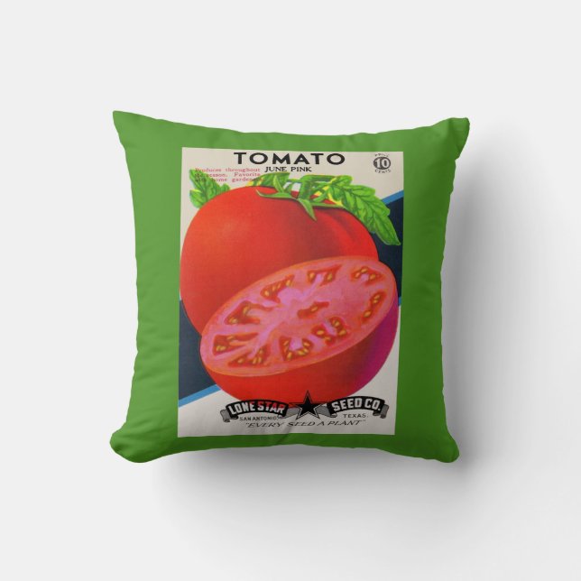Cojín Decorativo Impresión de tomate en paquetes de semillas de los (Anverso)
