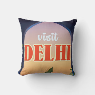 Cojín Decorativo Impresión de viaje vintage de Delhi.