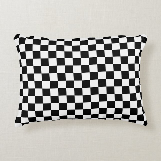 Cojín Decorativo Impresión digital de ajedrez en blanco y negro (Anverso)