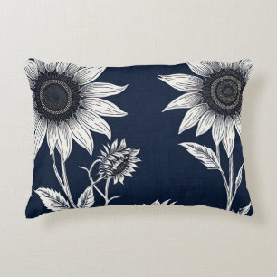 Cojín Decorativo Impresión en bloque de girasoles azules y blancos