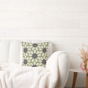 Cojín Decorativo Impresión en bloque Flores cubiertas verde crema a