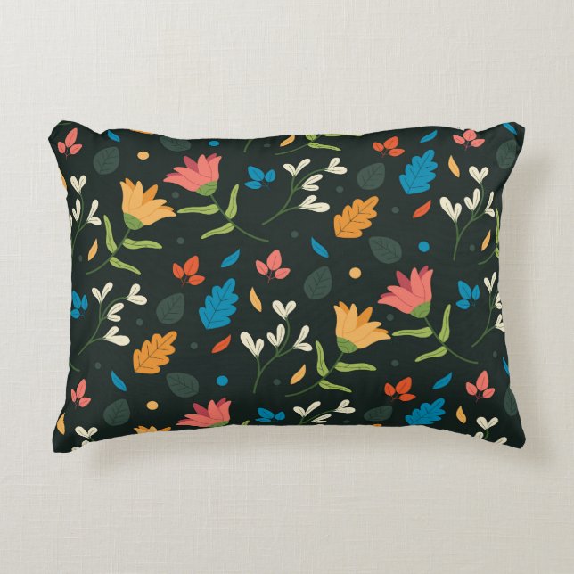 Cojín Decorativo Impresión floral botánica negra (Anverso)