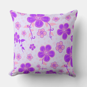 Cojín Decorativo Impresión floral de bonito morado y rosa en lavand