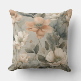 Cojín Decorativo Impresión floral de cottage en verde salvia suave