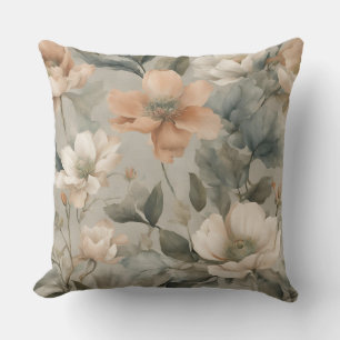 Cojín Decorativo Impresión floral de cottage en verde salvia suave