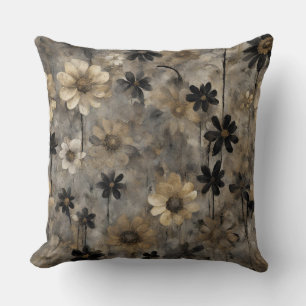 Cojín Decorativo Impresión floral negra gris oro