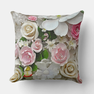 Cojín Decorativo Impresión floral rosa y blanca