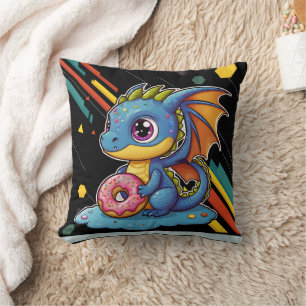Cojín Decorativo Impresión grande de dragón cúbico retro