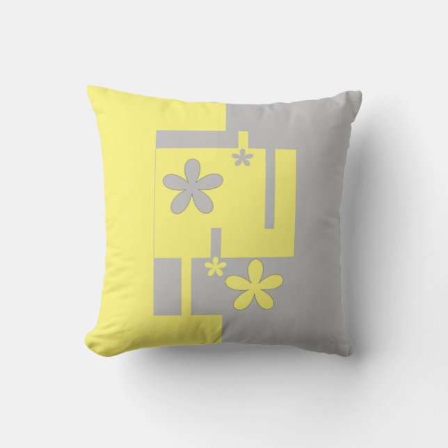 Cojín Decorativo impresión gris y amarilla, (Anverso)