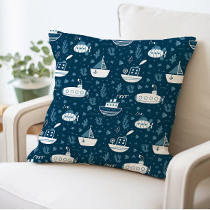 Cojín Decorativo Impresión náutica de submarinos y barcos