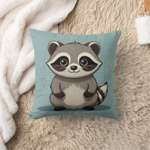 Cojín Decorativo Impresión permanente de Raccoon Cute Kawaii