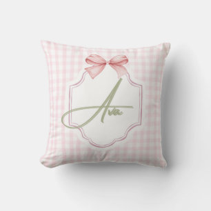 Cojín Decorativo Impresión personalizada Ava Pink Bow & Gingham