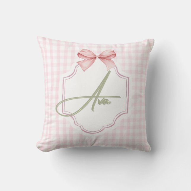 Cojín Decorativo Impresión personalizada Ava Pink Bow & Gingham (Anverso)
