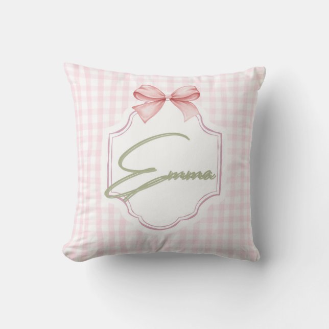 Cojín Decorativo Impresión personalizada de Emma Pink Bow y Gingham (Anverso)