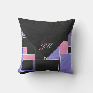 Cojín Decorativo Impresión púrpura rosa negro de Mondrian