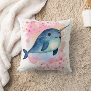 Cojín Decorativo Impresión rosa floral de acuarela de Narwhal