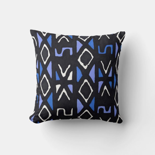 Cojín Decorativo Impresión tribal de trapo azul africano (Anverso)