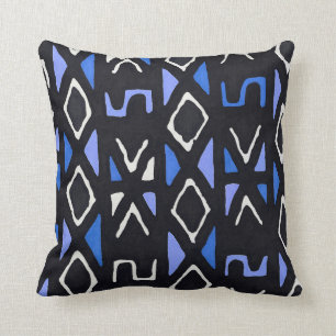 Cojín Decorativo Impresión tribal de trapo azul africano