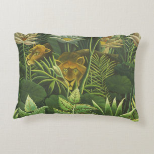 Cojín Decorativo Impresión vintage de león en jungla tropical de He