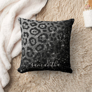 Cojín Decorativo Impresión y Purpurina de leopardo negro