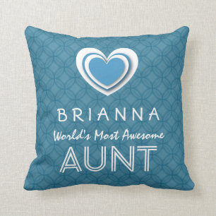 Cojín Decorativo Impresionante corazón azul AUNT y patrón y nombr