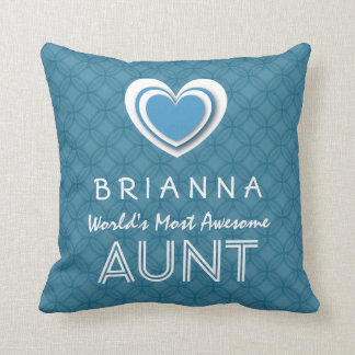 Cojín Decorativo Impresionante corazón azul AUNT y patrón y nombre 