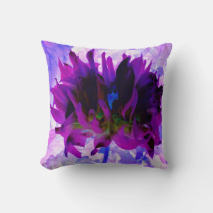 Cojín Decorativo Impresionante Dahlia de Cactus Morado y Negro