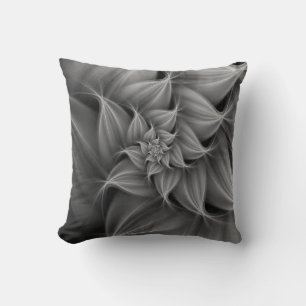 Cojín Decorativo Impresionante fractal de flor gris