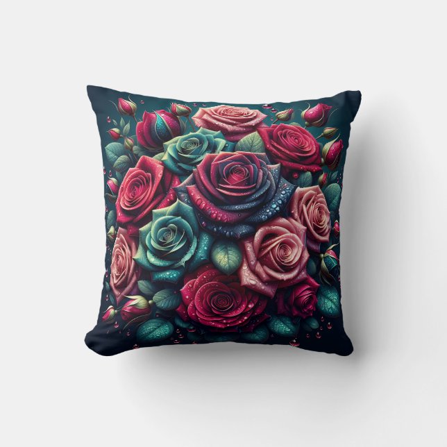 Cojín Decorativo "Impresionante lluvia empapada en Rose Bouquet" (Anverso)