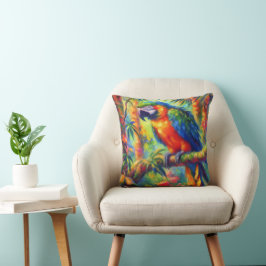 Cojín Decorativo Impresionante Loro Tropical Pájaro Azul Verde