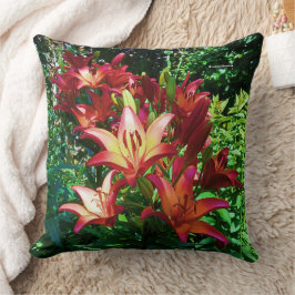 Cojín Decorativo Impresionante Naranja rojo Asiático Lilies Flowers