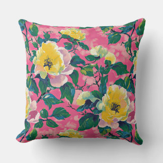 Cojín Decorativo Impresionante rosa y amarillo chinoiserie floral