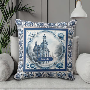 Cojín Decorativo Impresionante Toile de Jouy Floral Azul Chinesca M
