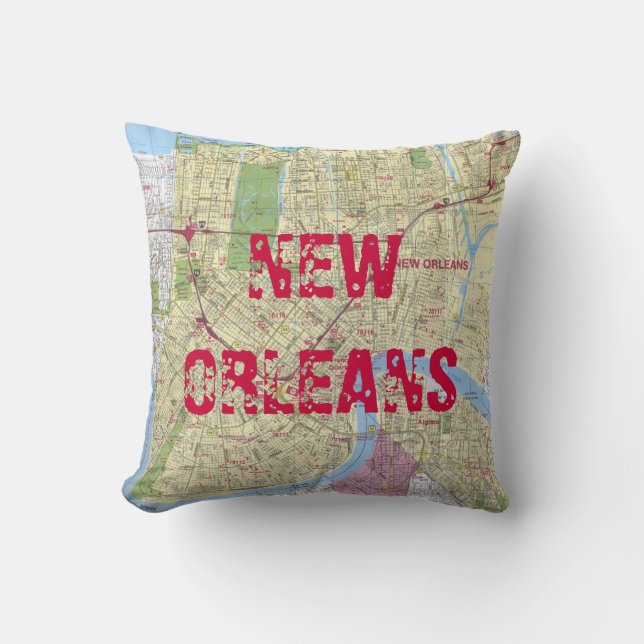 Cojín Decorativo Impreso: Mapa de Nueva Orleans (Anverso)